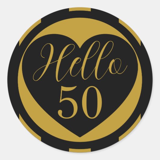 Hello 50 50th Birthday Black and Gold Ronde Sticker (Voorkant)