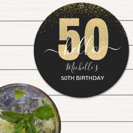 Hello 50! -50th Birthday with Gold Glitter Ronde Kartonnen Onderzetter