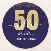 Hello 50! -50th Birthday with Gold Glitter Ronde Kartonnen Onderzetter (Voorkant)