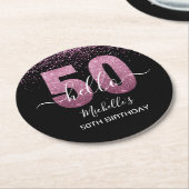 Hello 50! -50th Birthday with Pink glitter Ronde Kartonnen Onderzetter (Gebogen)