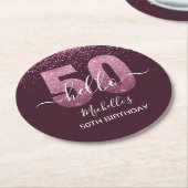 Hello 50! -50th Birthday with Pink glitter Ronde Kartonnen Onderzetter (Gebogen)