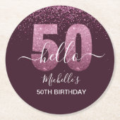 Hello 50! -50th Birthday with Pink glitter Ronde Kartonnen Onderzetter (Voorkant)