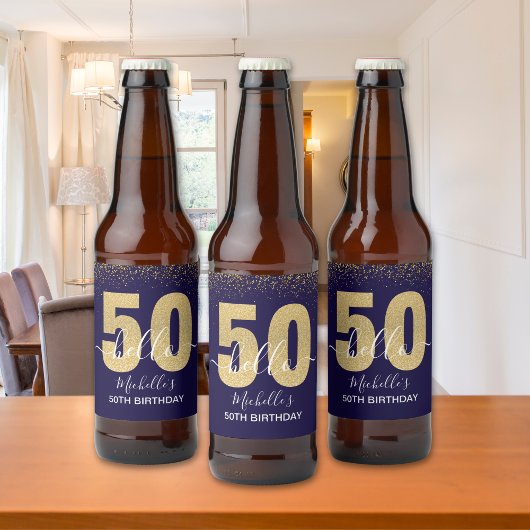 Hello 50! -Birthday - Elegant 50th Women's Bier Etiket