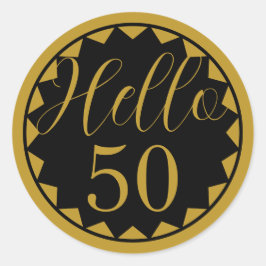 Hello 50 Black and Gold  50th Birthday Design Ronde Sticker