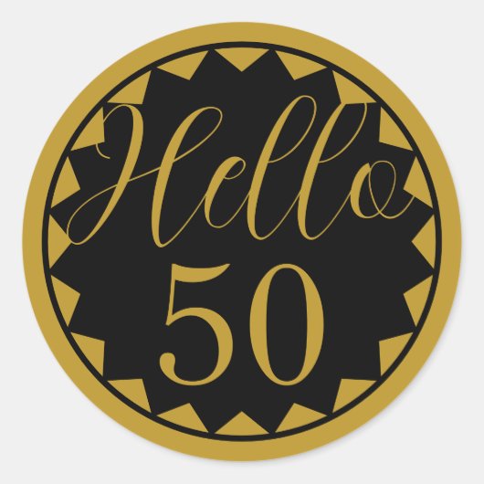 Hello 50 Black and Gold  50th Birthday Design Ronde Sticker (Voorkant)