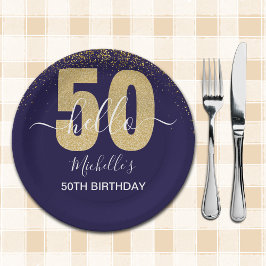 Hello 50! -Elegant 50th Birthday with Gold glitter Papieren Bordje