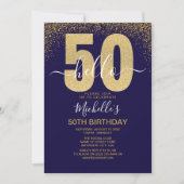 Hello 50! modern 50th birthday with gold glitter kaart (Voorkant)