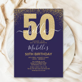 Hello 50! modern 50th birthday with gold glitter kaart