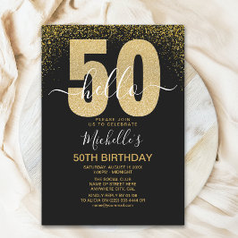 Hello 50! modern 50th birthday with gold glitter kaart