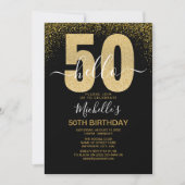 Hello 50! modern 50th birthday with gold glitter kaart (Voorkant)
