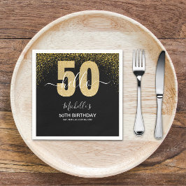 Hello 50! - Modern 50th Birthday with Gold glitter Servet