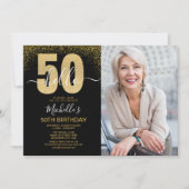 Hello 50! - Modern 50TH Birthday with photo Kaart (Voorkant)