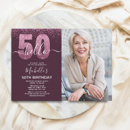 Hello 50! - Modern 50TH Birthday with photo Kaart