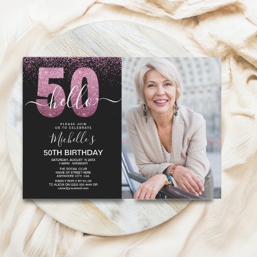 Hello 50! - Modern 50TH Birthday with photo Kaart
