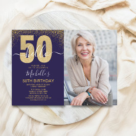 Hello 50! - Modern 50TH Birthday with photo Kaart