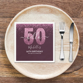 Hello 50! - Modern 50th Birthday with Pink glitter Servet