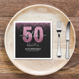 Hello 50! - Modern 50th Birthday with Pink glitter Servet
