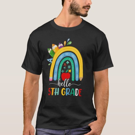 Hello 5th Grade Boho Rainbow Teacher Kids Back To  T-shirt (Voorkant)