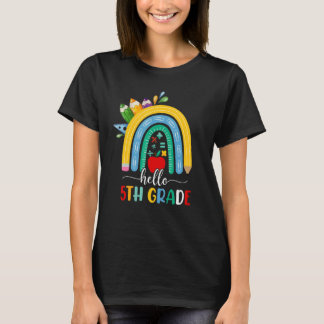 Hello 5th Grade Boho Rainbow Teacher Kids Back To  T-shirt