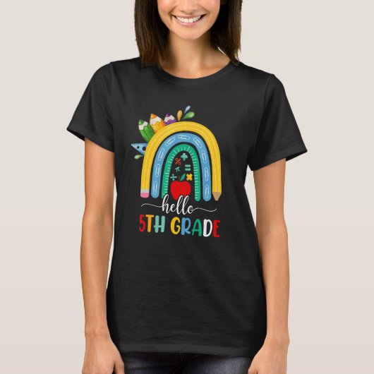 Hello 5th Grade Boho Rainbow Teacher Kids Back To  T-shirt (Voorkant)