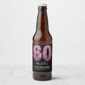 Hello 60! - 60th Birthday Woman with Pink Glitter Bier Etiket (Voorkant)