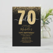 Hello 70! modern 70th birthday with gold glitter kaart (Staand voorkant)