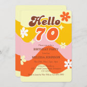 Hello 70 Retro Wave Groovy Flower Birthday  Kaart (Voorkant / Achterkant)