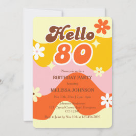 Hello 80 Retro Wave Groovy Flower Birthday  Kaart