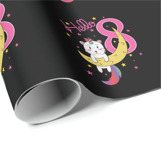 Hello 8 Katze Einhorn Mond Käse Cadeaupapier (Rol Hoek)