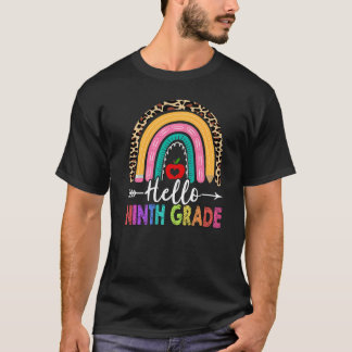 Hello 9th Ninth Grade Teacher Rainbow Leopard Back T-shirt