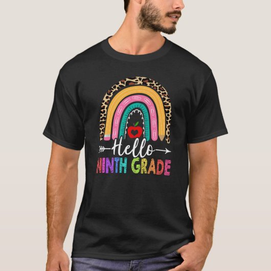 Hello 9th Ninth Grade Teacher Rainbow Leopard Back T-shirt (Voorkant)