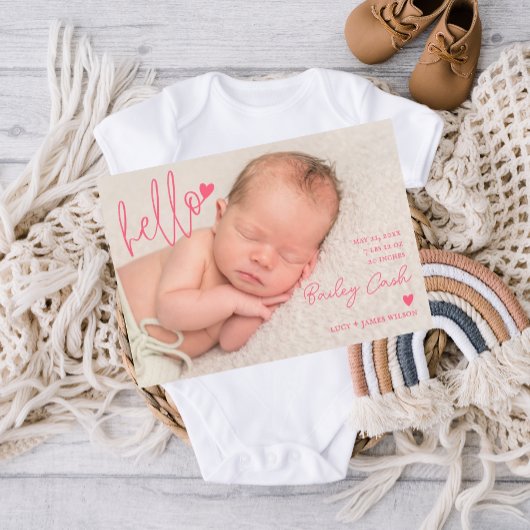 Hello and Thank You Pink Birth Announcement Aankondiging
