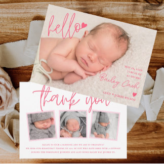 Hello and Thank You Pink Birth Announcement Aankondiging