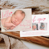 Hello and Thank You Pink Birth Announcement Aankondiging