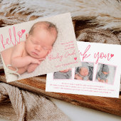 Hello and Thank You Pink Birth Announcement Aankondiging
