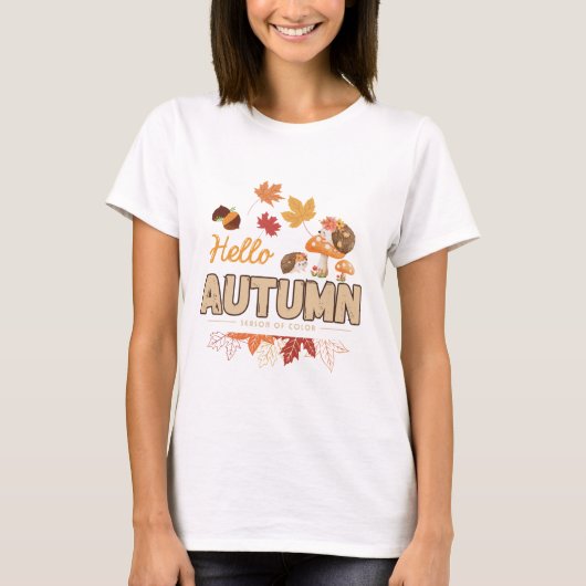 Hello Autumn – Cute Hedgehog & Fall Desig T-shirt (Voorkant)