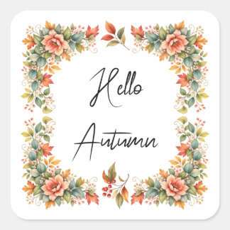 Hello Autumn – Florale Aquarell-Aufkleber Vierkante Sticker