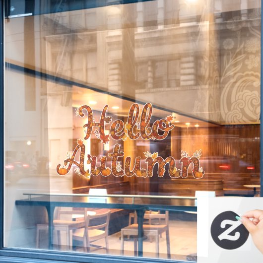 Hello Autumn Rustic Fall Leaves Raamsticker (Cafe Raam)