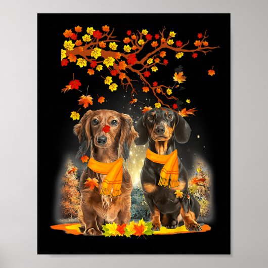 Hello Autumn Season Happy Thanksgiving Dachshund F Poster (Voorkant)