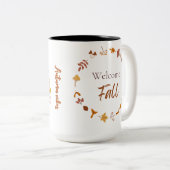 Hello Autumn with Leaf Design Tweekleurige Koffiemok (Voorkant rechts)
