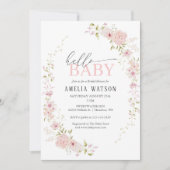 Hello Baby Blush Pink Floral Baby Shower Kaart (Voorkant)