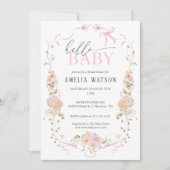 Hello Baby Blush Pink Floral Pink Bow Baby Shower Kaart (Voorkant)