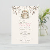 Hello Baby Boho Hedgehog Girl Baby Shower Kaart (Staand voorkant)