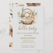 Hello Baby Boho Neutral Bear Basket Kaart (Voorkant / Achterkant)