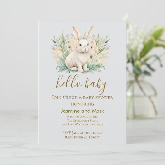 Hello Baby Boho Neutral Bunny  Kaart (Staand voorkant)