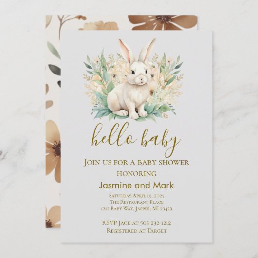 Hello Baby Boho Neutral Bunny  Kaart (Voorkant / Achterkant)