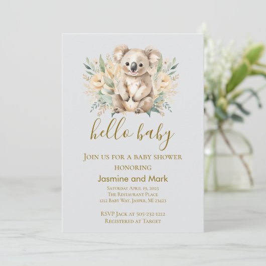 Hello Baby Boho Neutral Koala Bear Kaart (Staand voorkant)