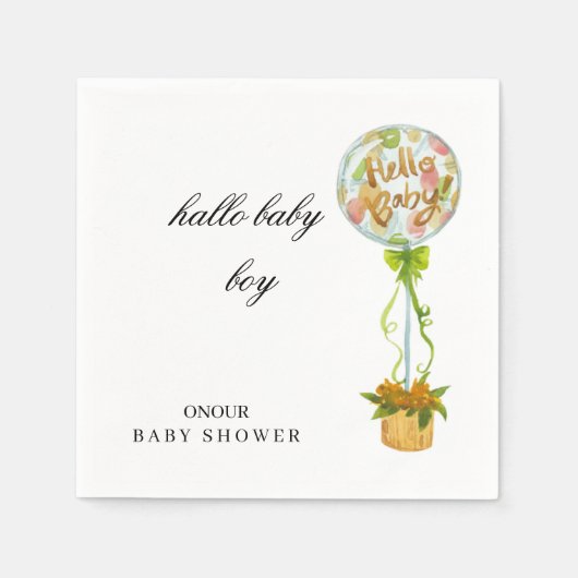 Hello Baby Boy Baby Shower Napkins – Soft Elegant  Servet (Voorkant)