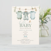 Hello Baby Boy Clothesline Boho Baby Shower Kaart (Staand voorkant)