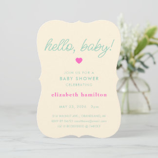 hello baby! Cream, Green Baby Shower Invitation Kaart